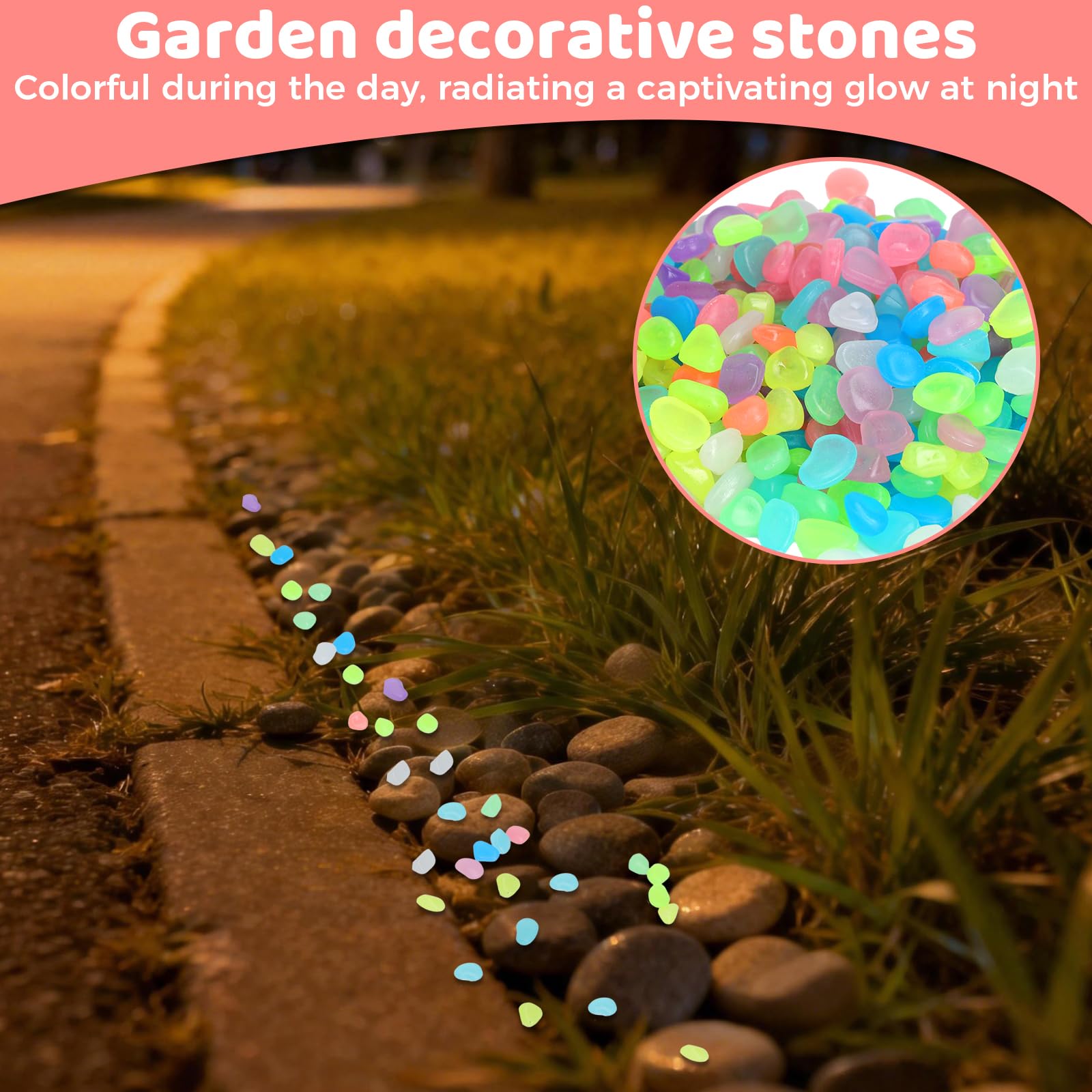 500 pezzi di pietre luminose da 5–8 mm, pietre notturne, pietre magiche, pietre decorative, ciottoli, decorazione da giardino, riutilizzabili, si illuminano al buio, senza elettricità, per