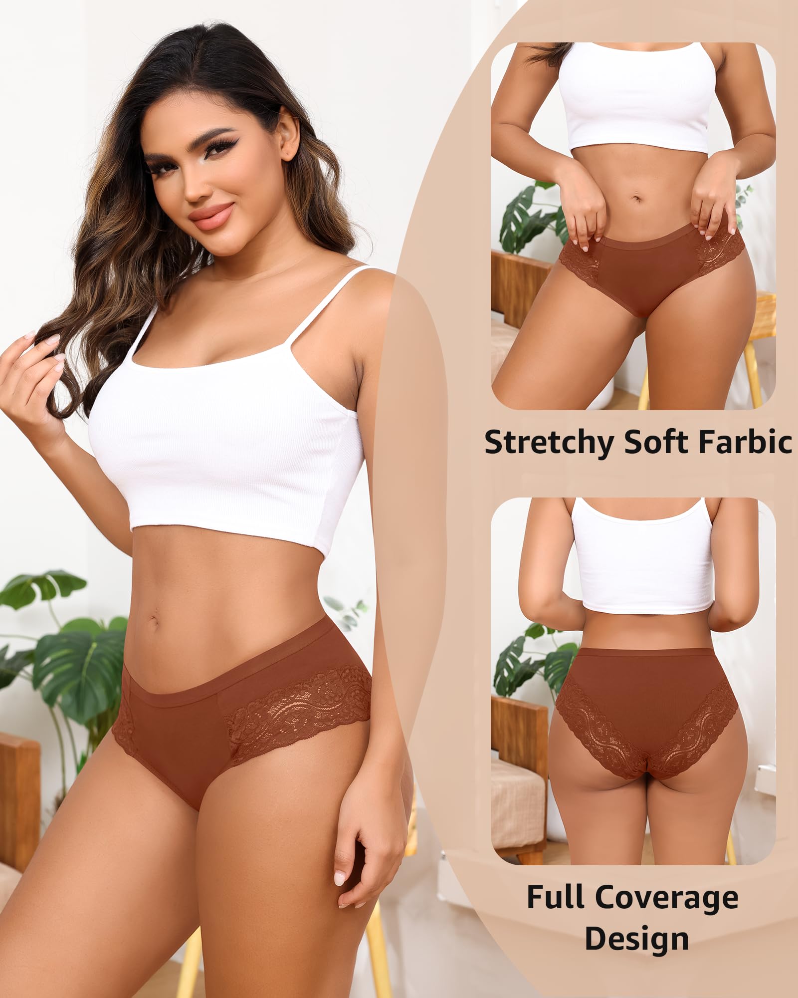 LEVAO Cotton Underwear for Women Lace Cheeky Bikini Panties Stretch Ladies Soft Hipster Briefs 6 Pack S-XXL: (6 Pack)black D XX-Large