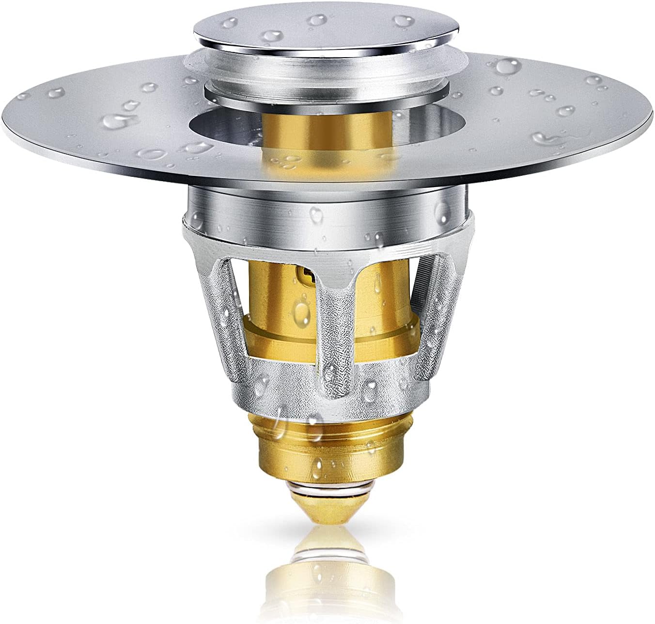 Upgraded Bathroom Sink Stopper, Universal Stainless Steel Drain Stopper Bullet Core Push Type Basin Pop Up Drain Filter Anti-Clogging, Anti-Leakage Bathtub Stopper with Basket for 1.1~1.34" Sink Drain