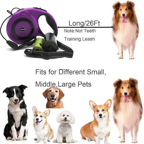 Miniatura 7 de Correa retráctil resistente para perro de 26 pies, correas largas para mascotas para perros pequeños, medianos y grandes, hasta 110 libras (morado)