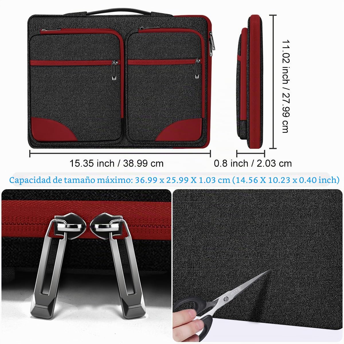 Funda para Portátil 15"-15,6"-16" Sleeve con Asa y Correas Ocultas, Compatible con MacBook Neo Pro Air 16"/15", Maletín para PC con Protección 360° y 4 Bolsillos para Accesorios,Rojo