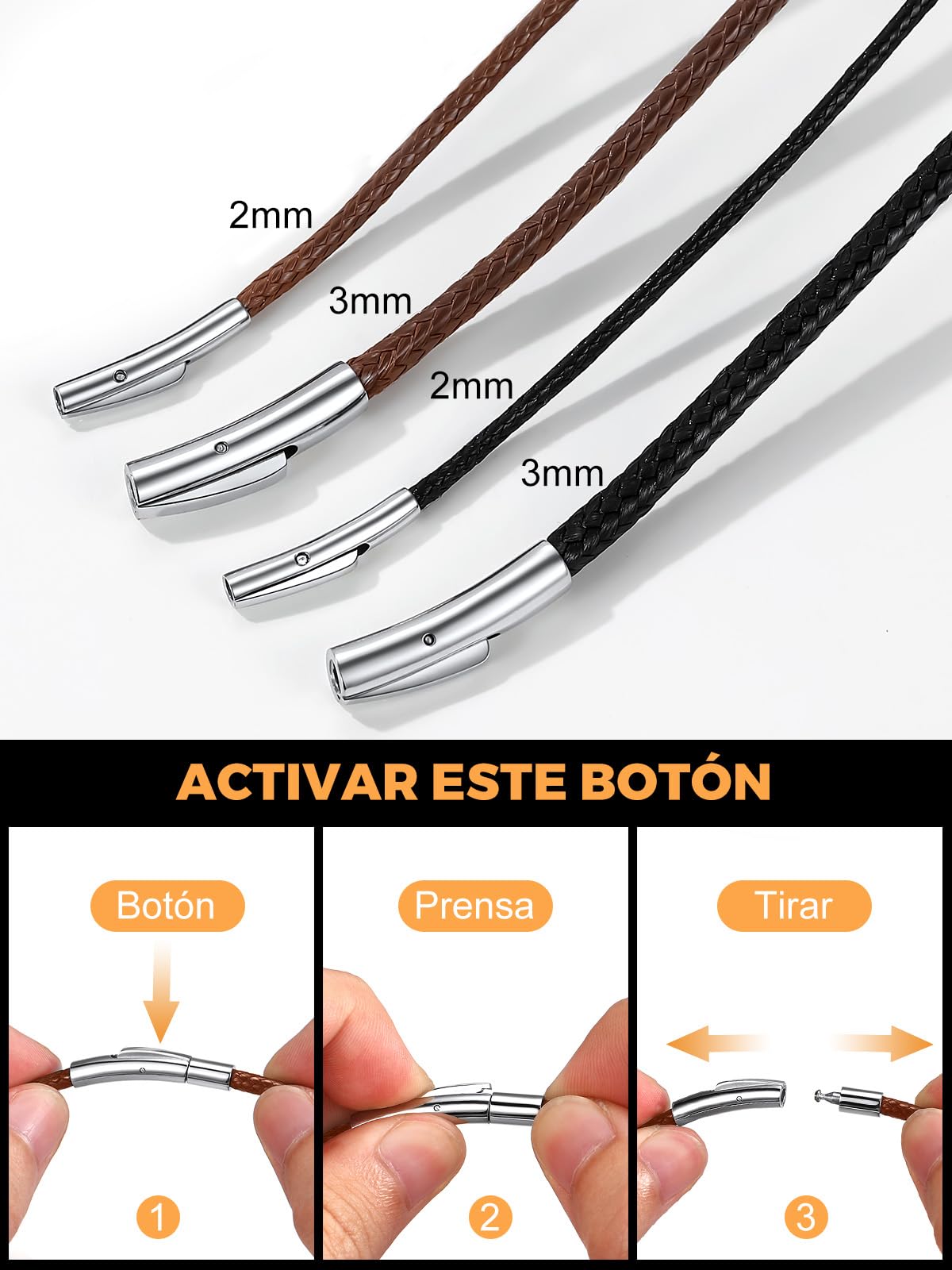 Richsteel Collar Cuello de Cordones Trenzados Impermeables con Cierre Eficaz para Mujeres Hombres, 2mm / 3mm Grosor 41cm - 76cm Largo [Negro/Marrón]