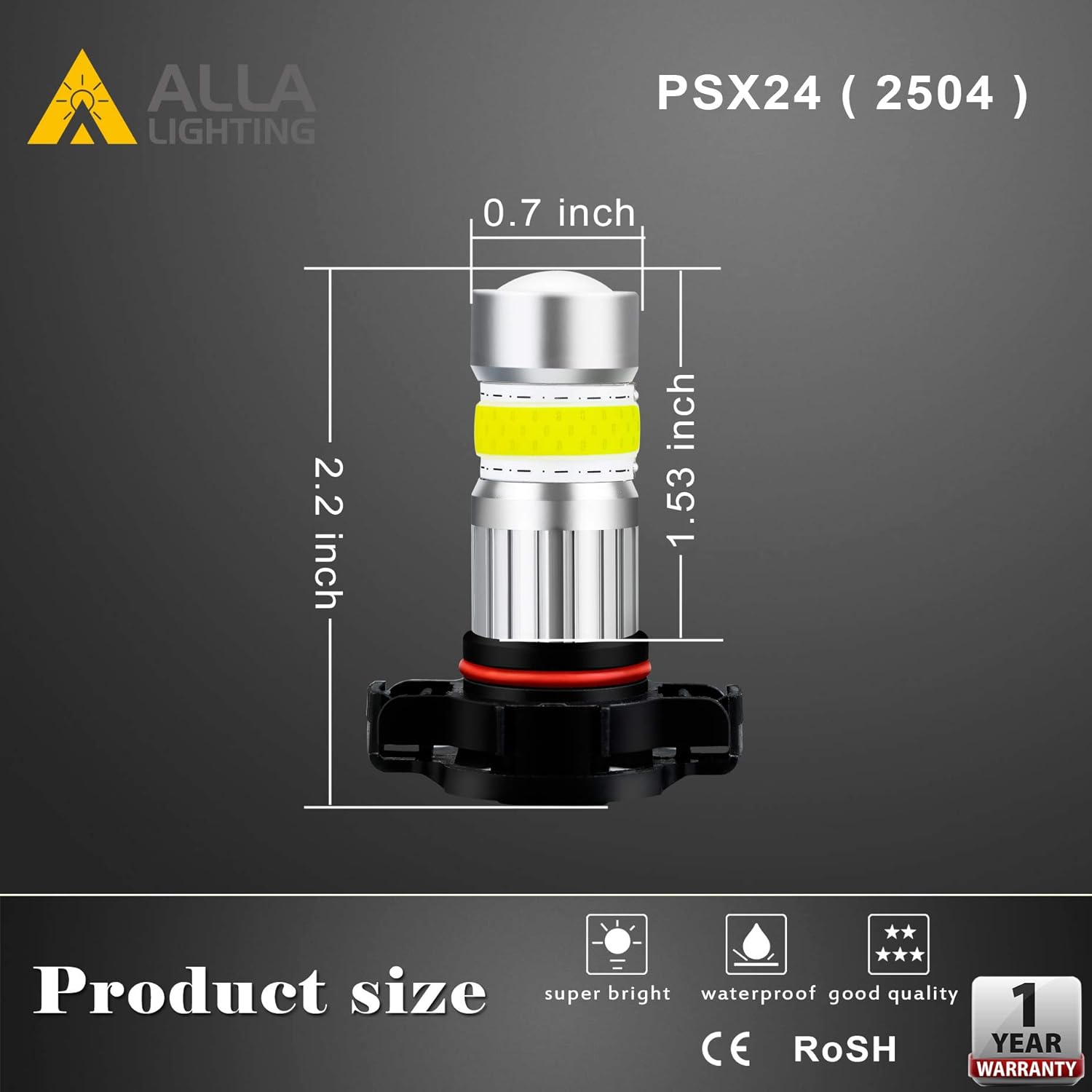 Alla Lighting 2800lm PSX24W 2504 LED Fog Lights Bulbs 12276, 6000K Xenon White Xtreme Super Bright COB-72 12V Cars Trucks Replacement