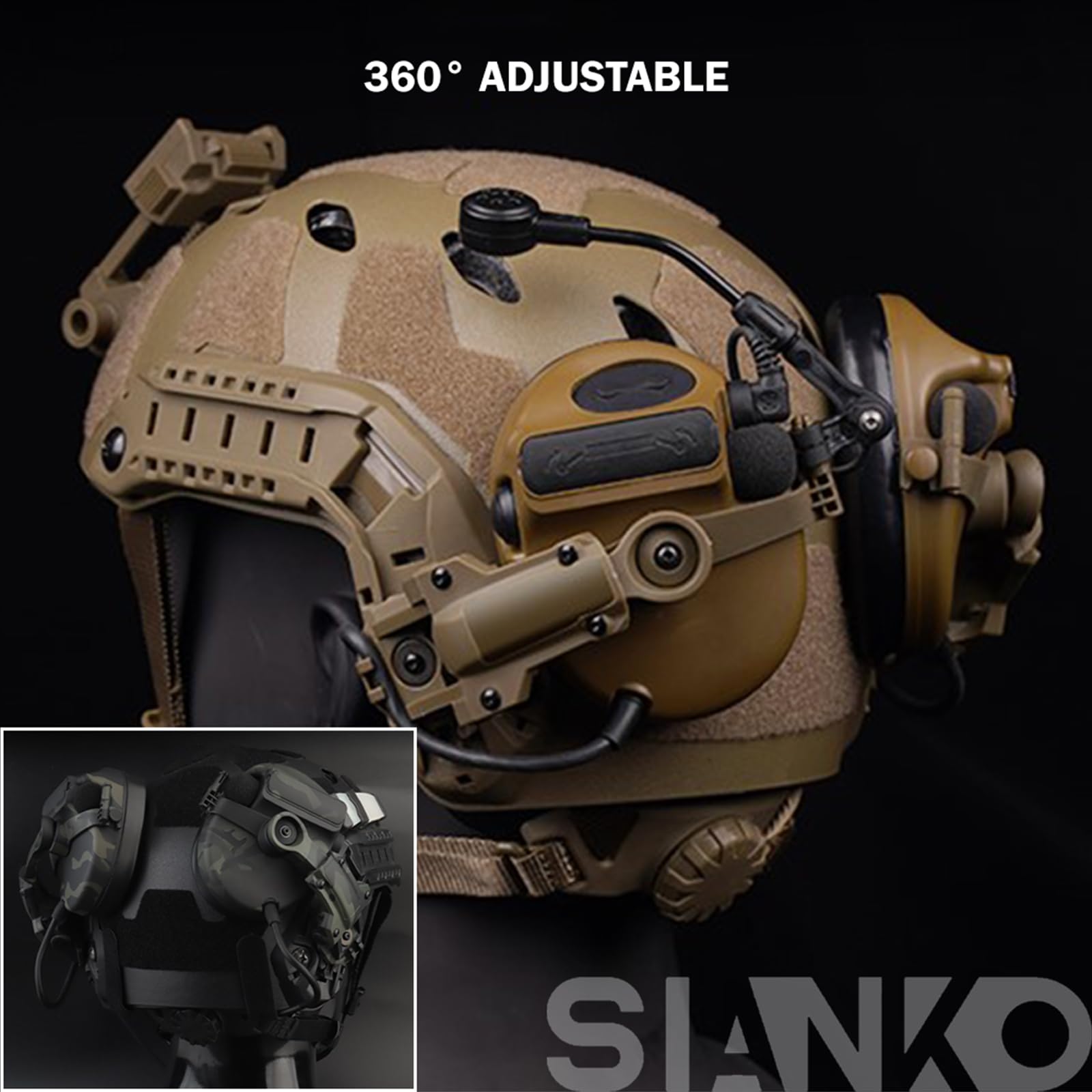 Adaptador de auriculares tácticos para Comtac 2/3, Ops-Core Arc y M-Lok, riel lateral, giro 360° ajustable, verde