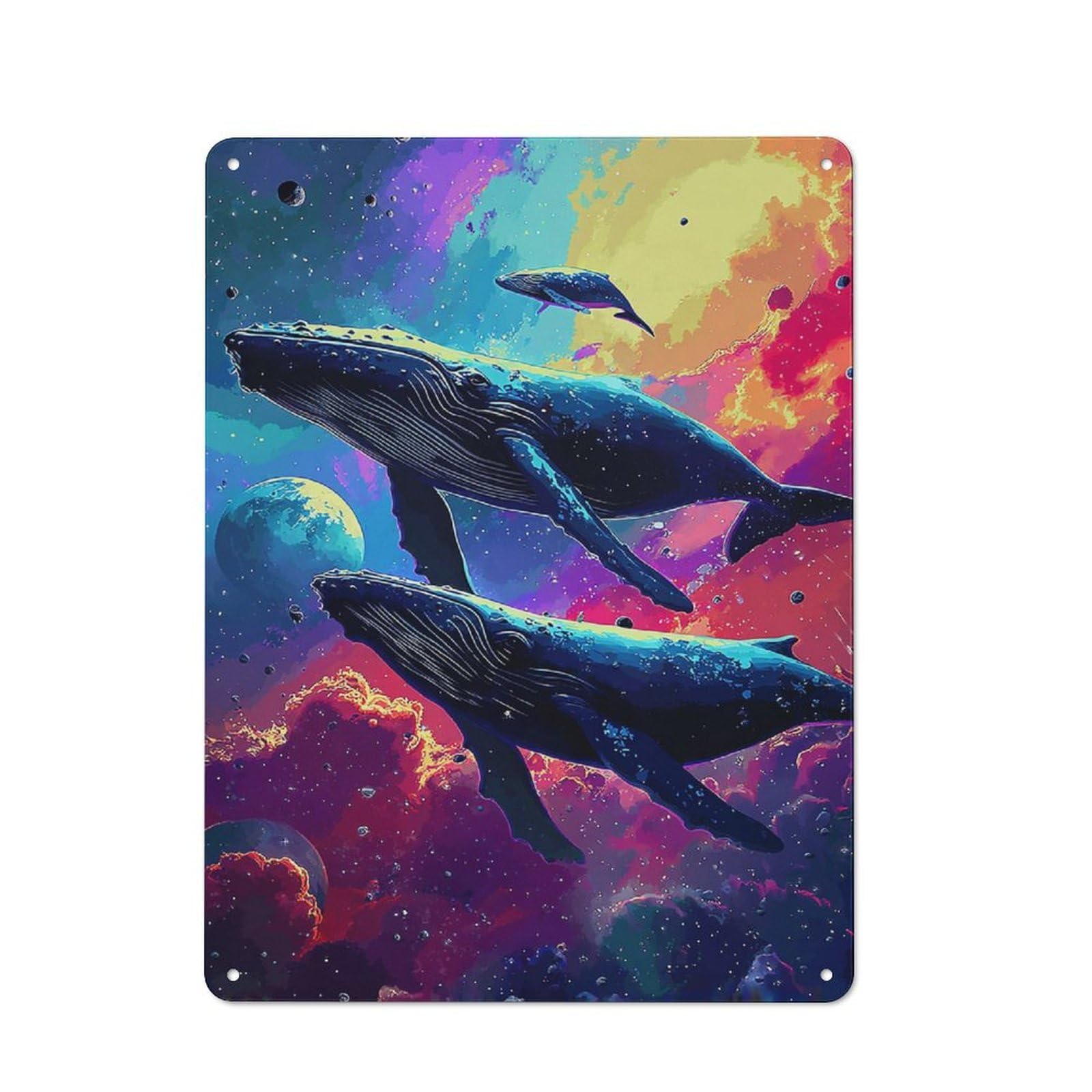 Nostalgic Whales in Cosmic Dreamscape Metal Wall Sign 40x30cm, Classic Pub Decor for Bar, Kitchen, Garage Or Games Room