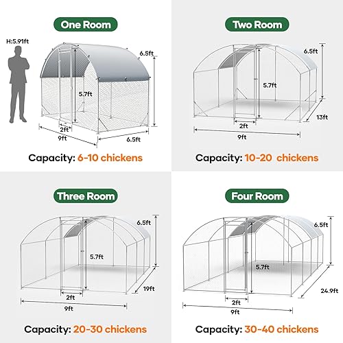 Miniatura 10 de Gallinero grande de metal para patio, gallinero de 20 x 10 x 6.56 pies con cubierta para galinas, jaula de pollo resistente, puerta con cerradura