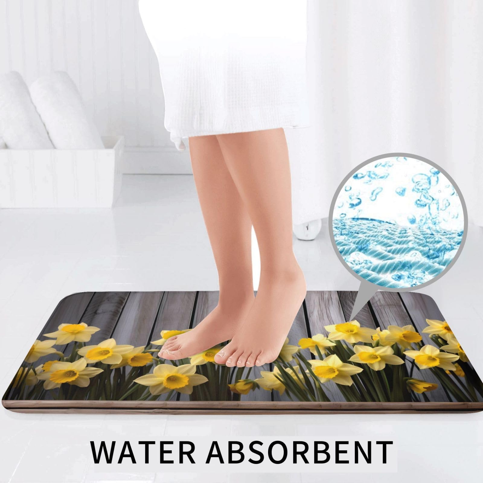 Set di 3 tappetini da bagno con bouquet di narcisi in flanella morbida antiscivolo con coperchio per la decorazione della casa