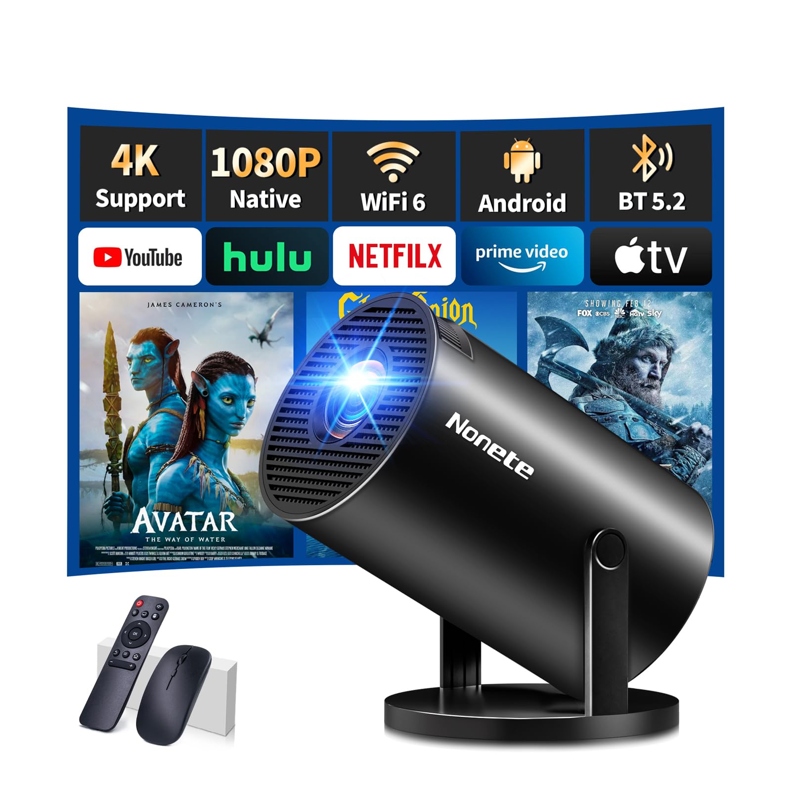 [App Integrada] Proyector Portátil, 1080P Full HD Mini Proyector Vídeo con Soporte 4k, Corrección Trapezoidal Automática, para TV Stick/USB/HDMI/PC/Laptop,Mini Proyector Vídeo