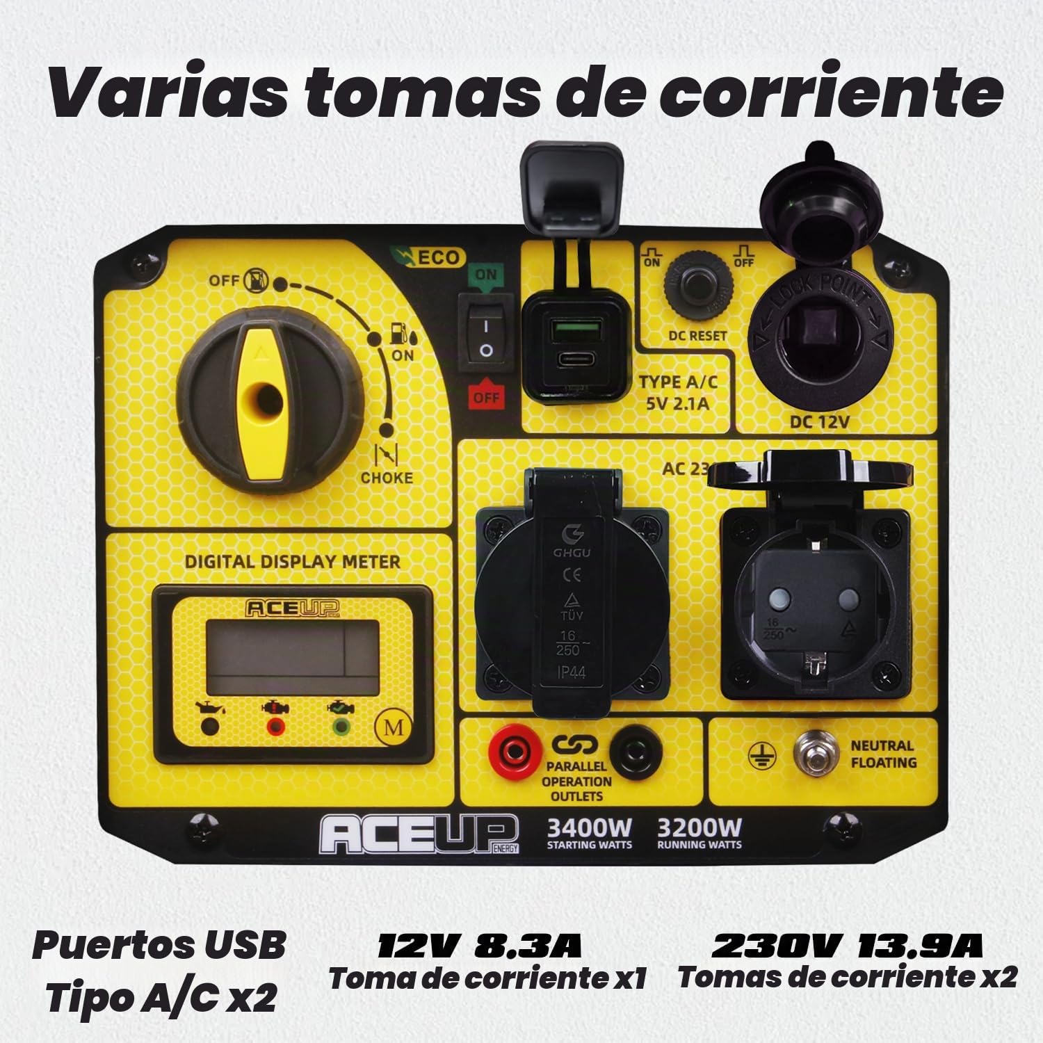Aceup Energy Generador de corriente inversor de 3400 W, gasolina, generador de corriente, potencia de emergencia, motor de 4 tiempos para camping