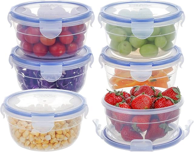 6 Pack 600ML Round Food Containers with Lids Plastic Salad Bowls Soup Bowls Microwave Safe EASYLOCK Airtight Food Storage Containers Set Reusable 100% Leak-proof for Outdoor