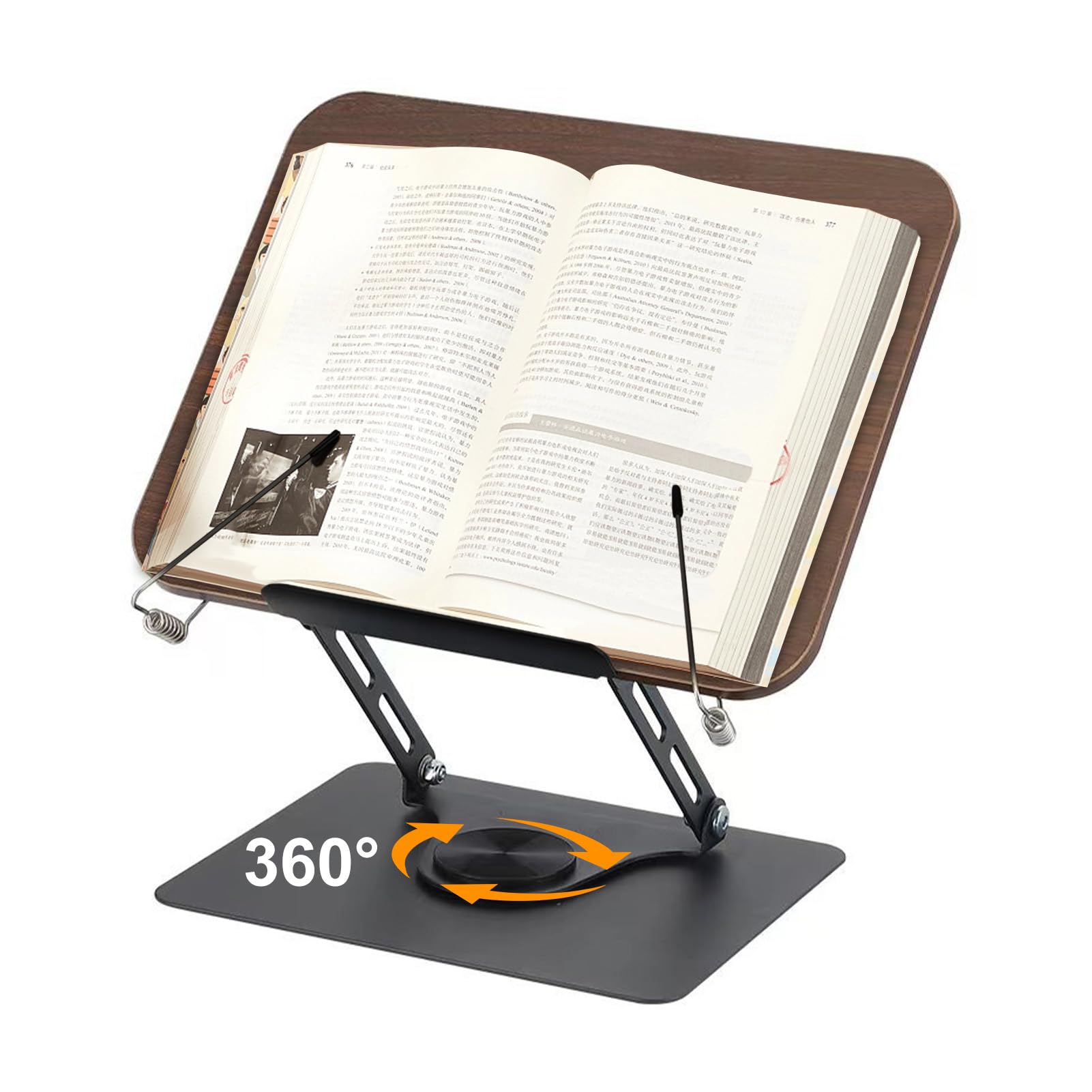 Atril para libros de lectura, con base giratoria 360°, Atril plegable para libros de cocina, Atril para libros de cocina regulable en altura para partituras, libros más pesados, ordenador portátil