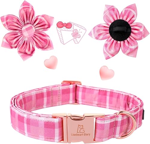 Miniatura 3 de Lionheart Glory Collar para perro, collar de perro rosa con flor, bonito diseño floral para mascotas, collar ajustable para perros pequeños