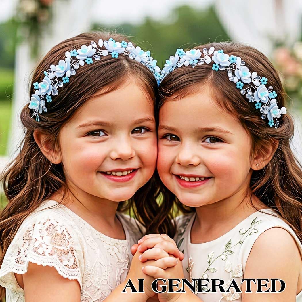 IYOU Fille de Fleur Serre-tête Bleu Fleuri Princesse Pièce de tête Cristal Communion Mariée Mariage Accessoires de Cheveux pour Filles