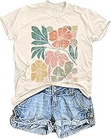 OrientalPearl Women's Vintage Boho Floral Wildflower T-Shirt Loose Short Sleeve Casual Tee