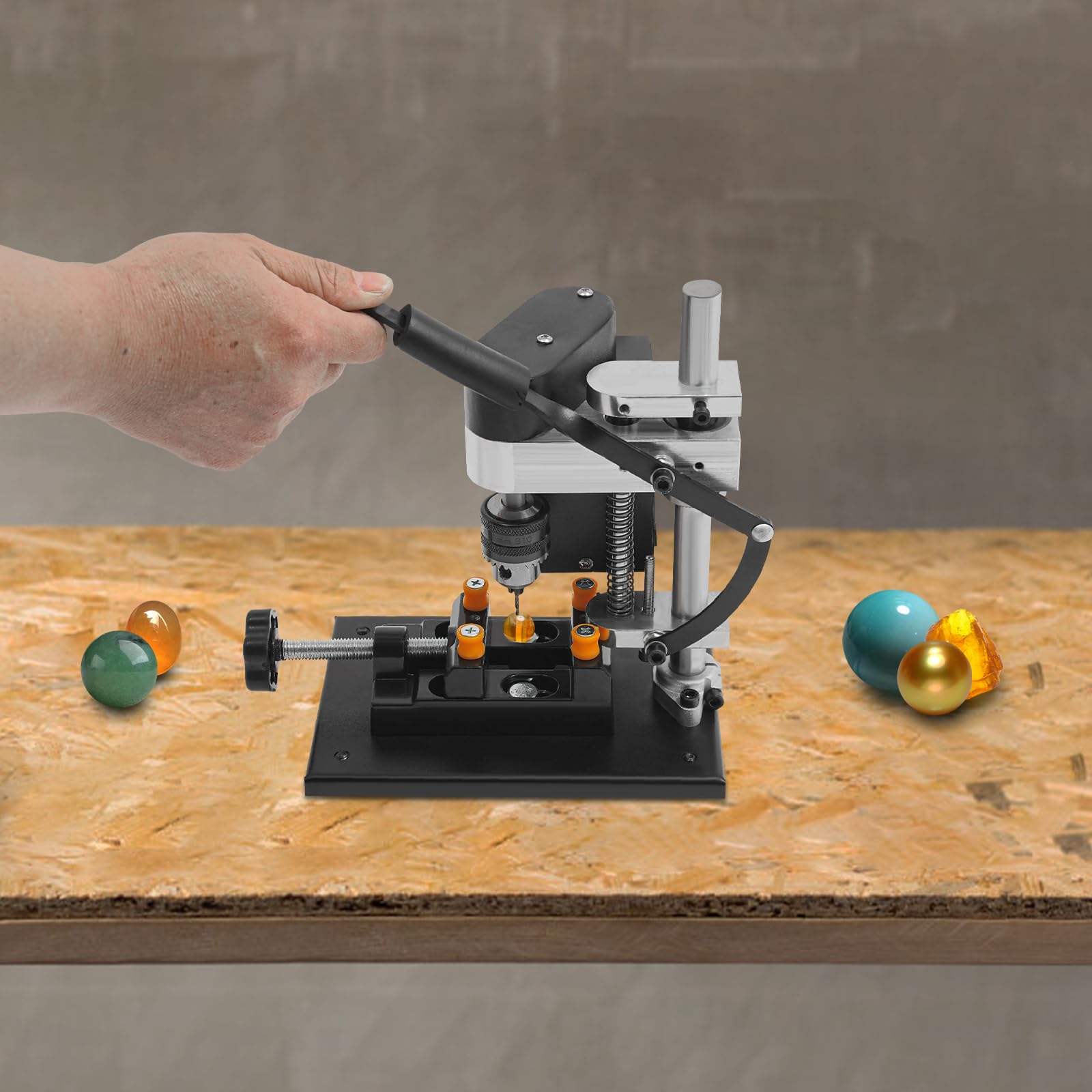 Mini Benchtop Drill Press, Portable Electric Drilling Machine 7-speed Power Bench Drill Compact Metal Small Bench Press for Metal Wooden Jewelry DIY and Crafts Projects