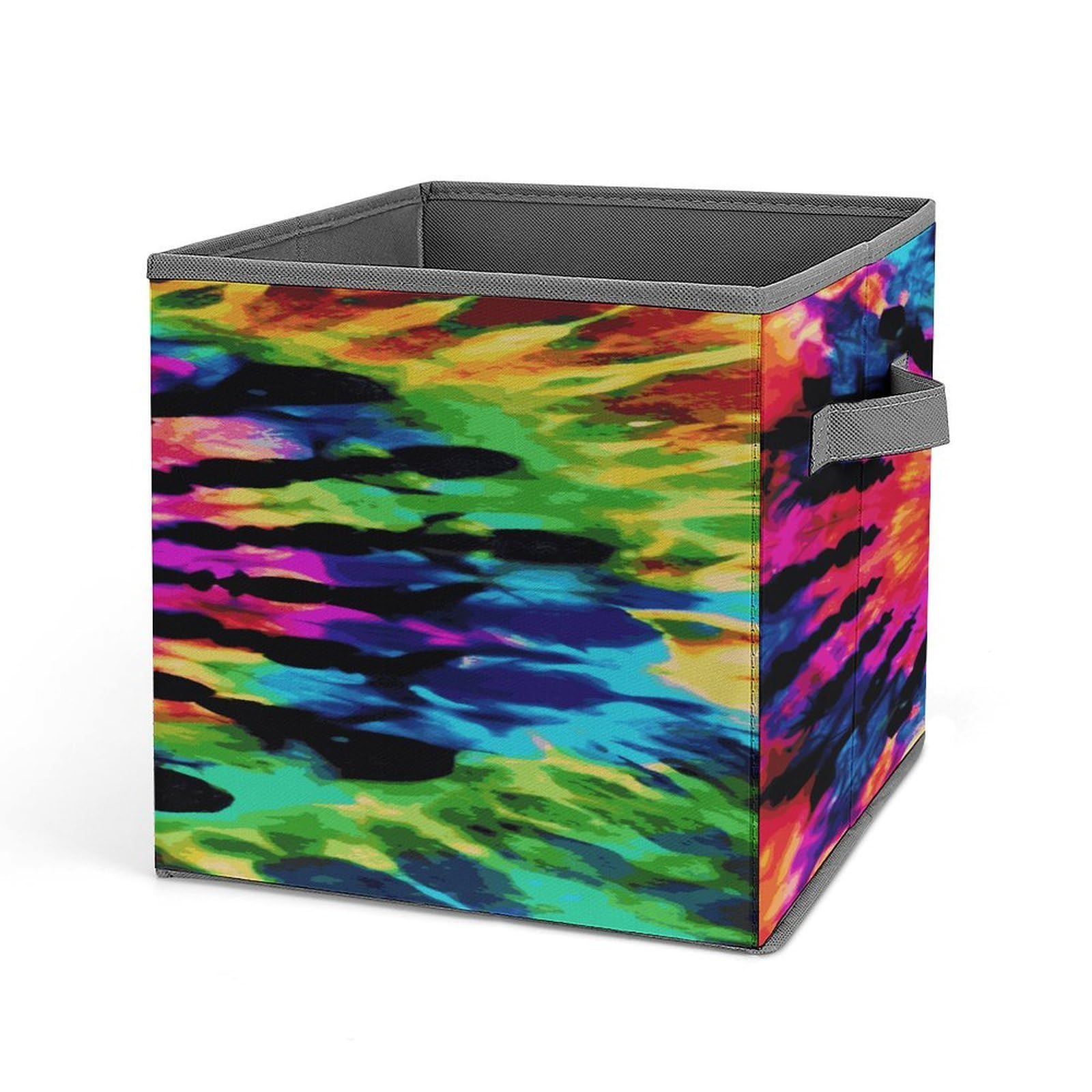 Fodpand Style Exotic Tribe Tie Dye Storage Cubes Foldable Decorative Fabric, Storage Bins Baskets With Handles, Closet Organizers And Storage For Home, Office,Closet, Clothes
