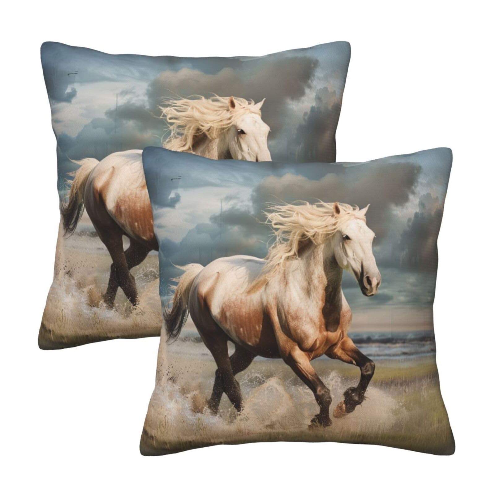 Horses Throw Pillow Cases 2 Pack Square Pillowcases Soft Pillow Protectors for Couch Livingroom Sofa Bed Office Car,30x30 CM