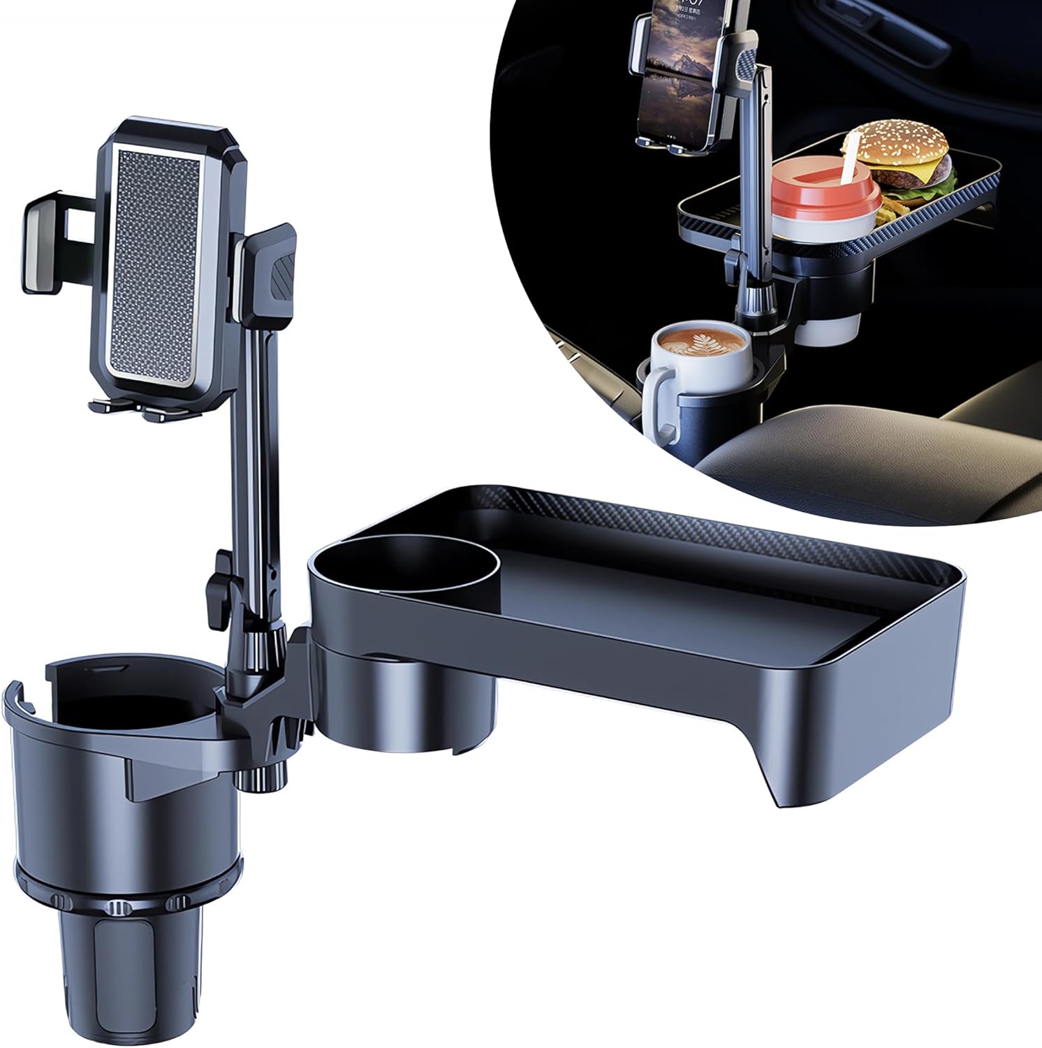 4 in 1 Car Cup Holder Expander Tray with Phone Mount for