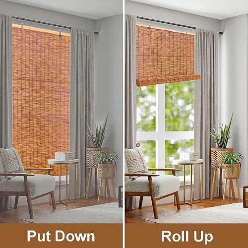 Miniatura 4 de Persianas enrollables de bambú de 18, 22, 28, 32, 36, 40, 44, 48, 60, 72, 78 pulgadas, para exteriores, con elevador, sin cordón, persianas de bambú