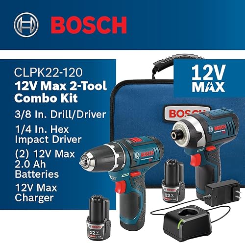 Miniatura 2 de Bosch CLPK22120- Kit combo de 2 herramientas taladro desarmador y armador de impacto con 2baterías de iones de litio 12-V cargador y estuche