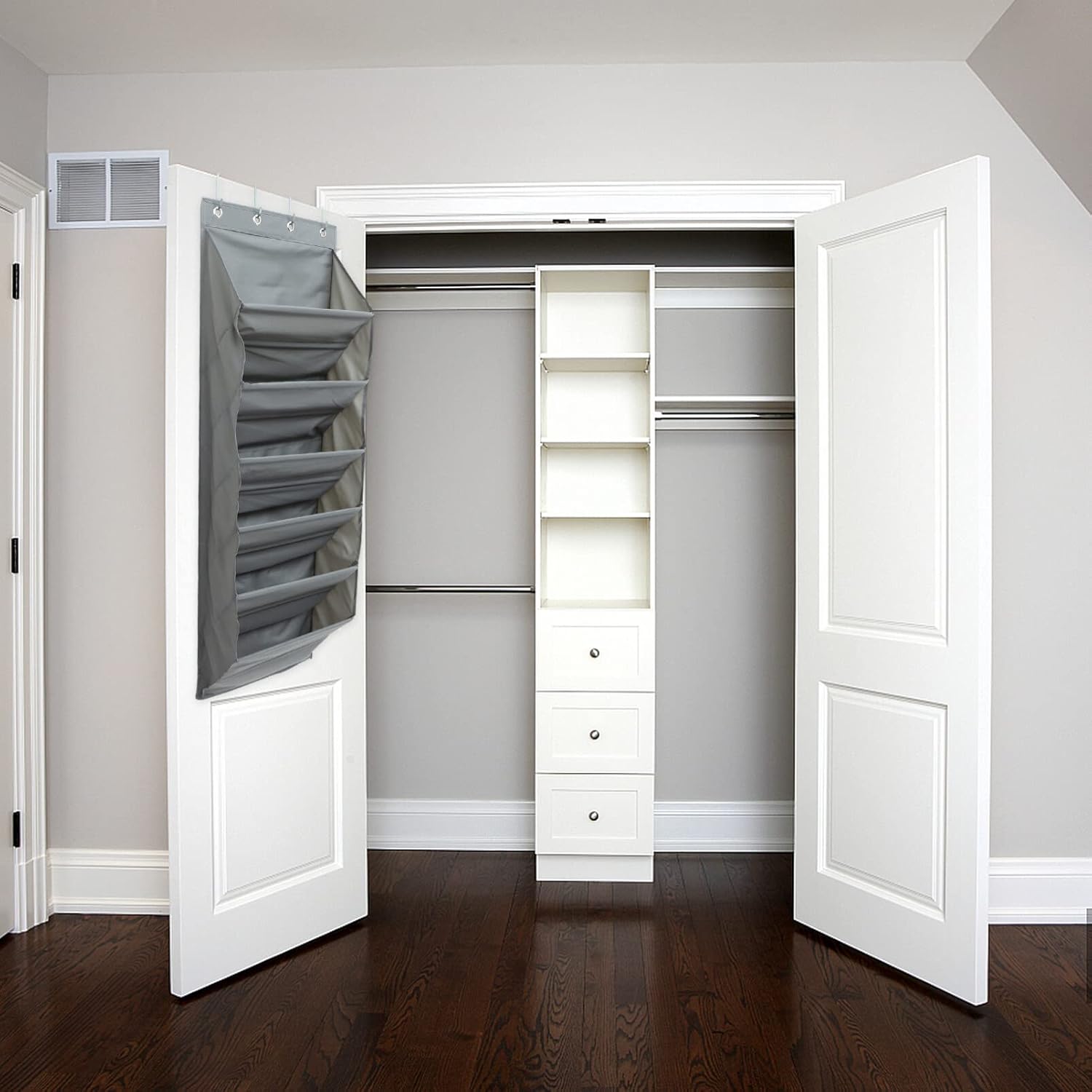 Cabilock 1set Multi-function Wall Storage Bag over Door Organizer for Shoes Slippers and Accessories Space-saving Hanging Storage for Gray Fabric Design