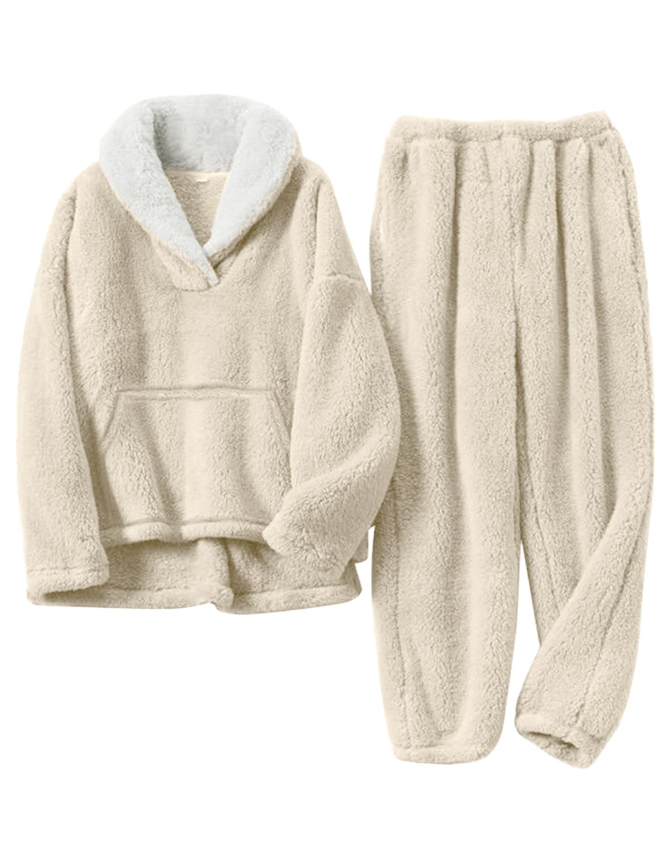 COZYPOIN Women's Fluffy Pajamas Set 2 Piece Soft Fleece Pjs Pullover Pants Loose Plush Sleepwear Warm Fuzzy Loungewear
