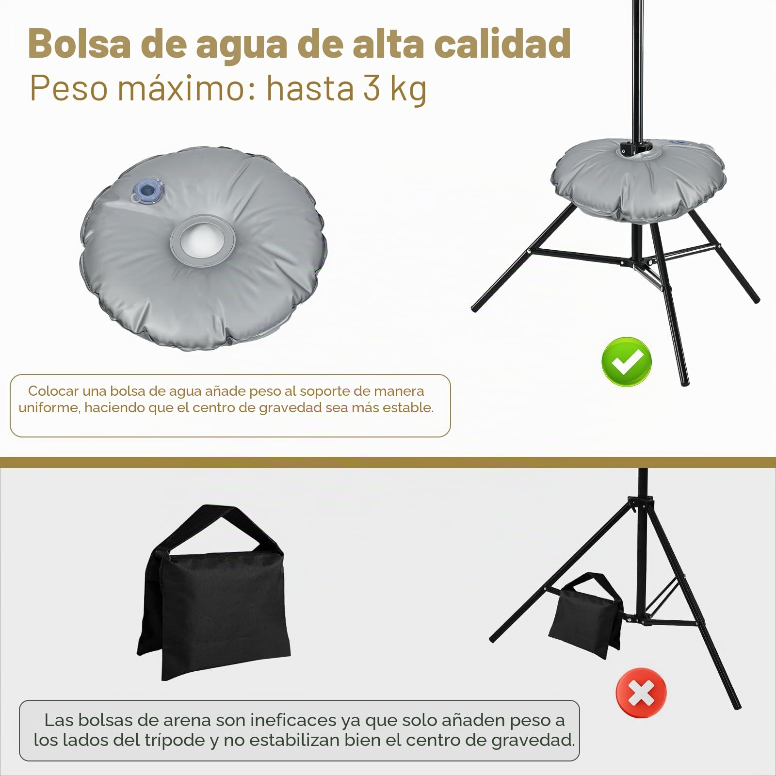BENOISON Soporte de Fondo - 2,6x3m Ajustable Profesional con 10 Clips & 2 Bolsas de Agua para Fotográfico, Retrato, Grabación de Video, Boda (Negro)