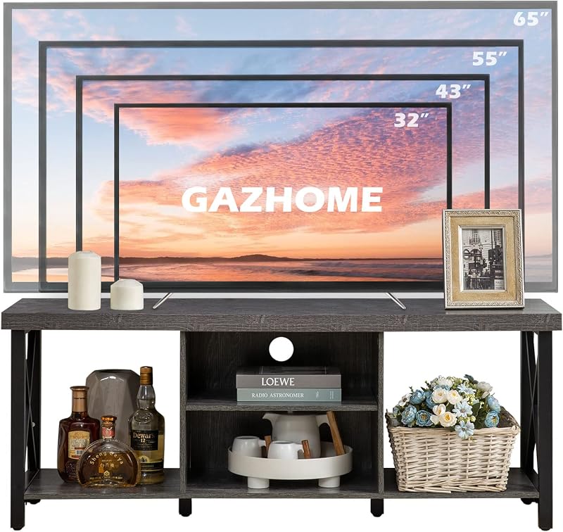 GAZHOME TV Stand for TV up to 55 Inches, TV Cabinet with Open Storage, TV Console Unit with Shelving for Living Room, Entertainment Room, Grey image 4