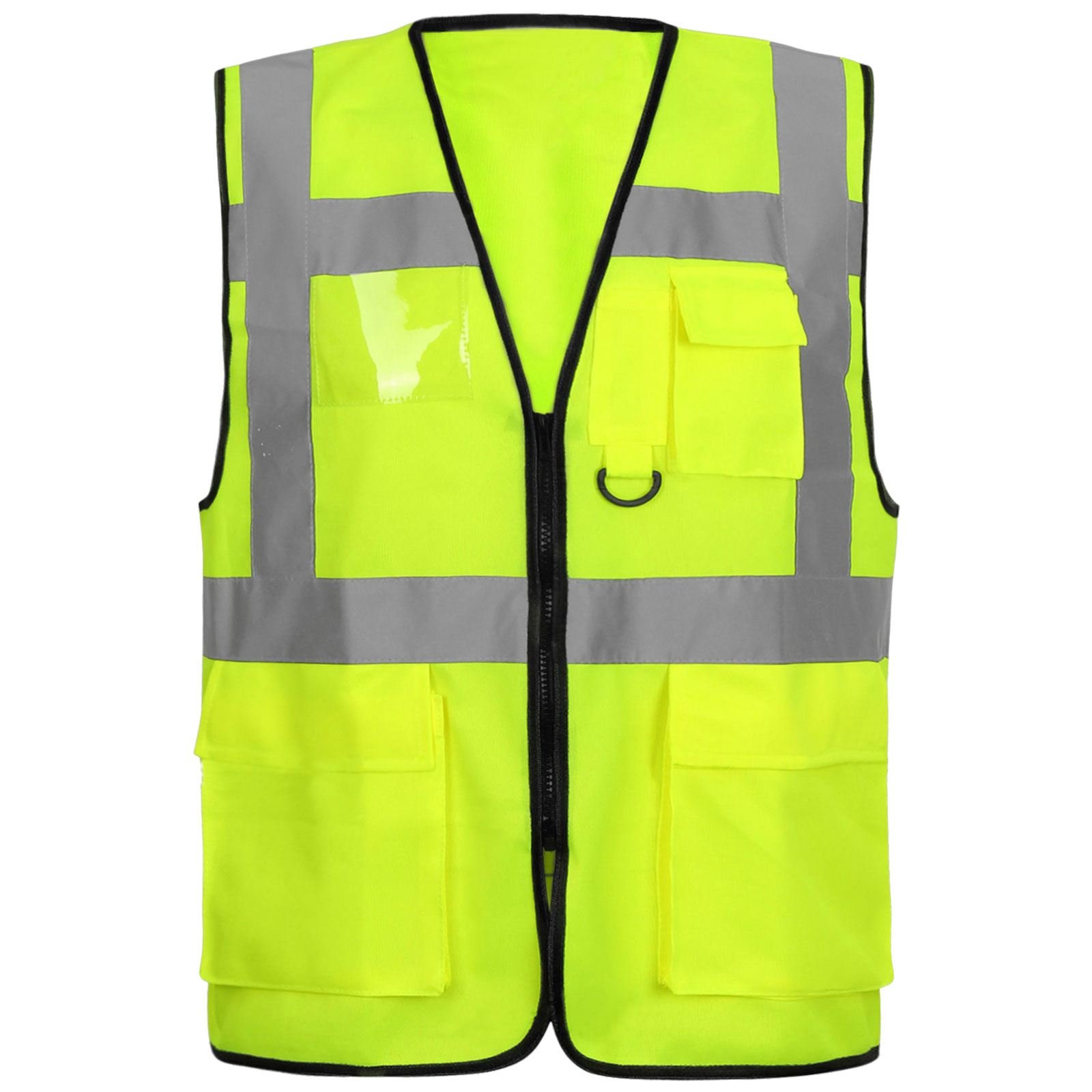 GA COMMUNICATIONS HIGH VIS VIZ VISIBILITY VEST WORK FRONT ZIP UP FASTENING WAISTCOAT ID POCKETS REFLECTIVE TAPE SAFETY SECURITY TOPS[Yellow,XL]