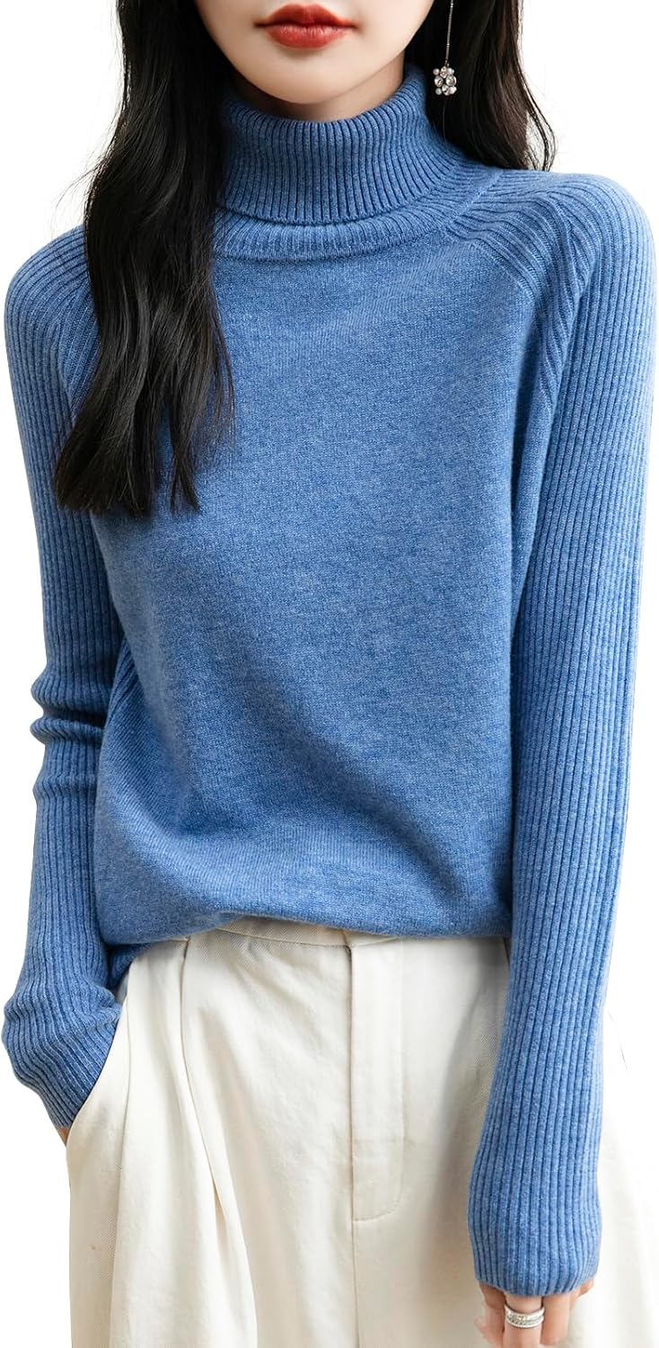 Chanyarn Women's Turtleneck 100% Merino Wool Sweater 2025 Fall Winter Classic Warm Soft Raglan Long Sleeve Knit Sweater