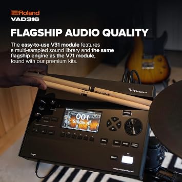Roland VAD316 V-Drums | 5-Piece 3 Series Acoustic Design V-Drum Kit | V31 Sound Module | Advanced Sound Technology | Shallow-Depth Wood Shells & Full-Size Kick Drum