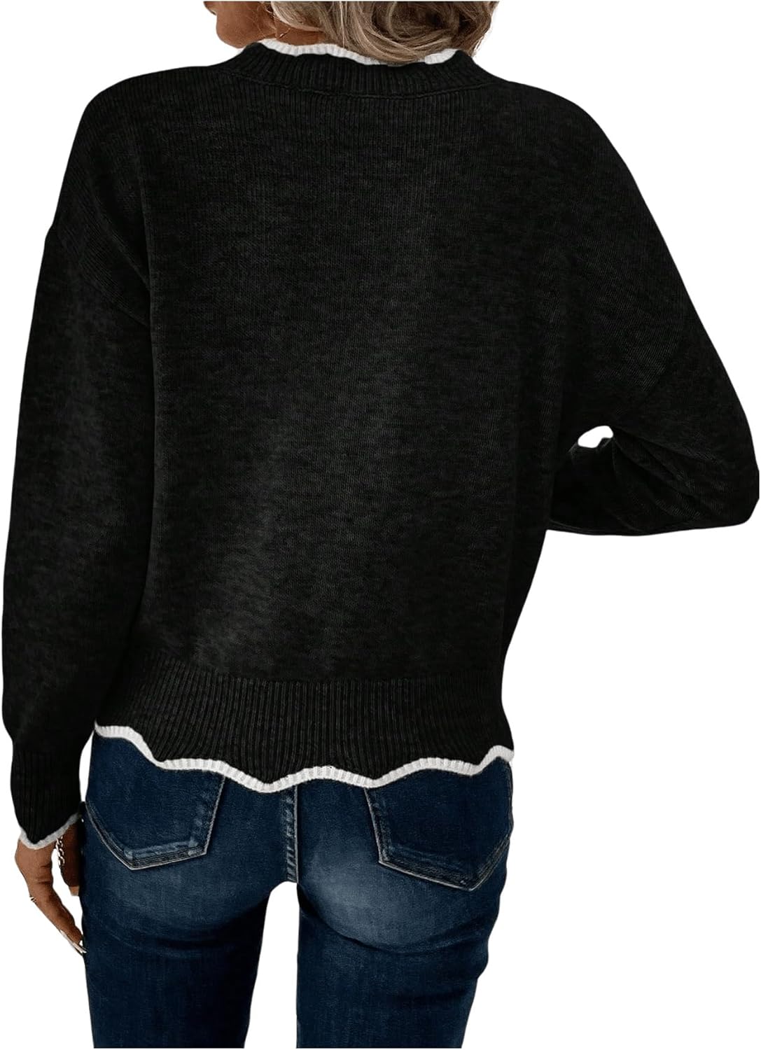 MakeMeChic Women's 2024 Fall Sweaters Long Sleeve Lettuce Trim Lightweight Ribbed Knit Casual Pullover Sweater Tops - Image 2