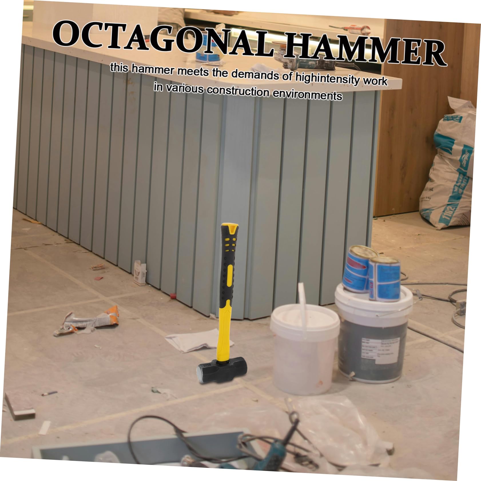 Martillo Octogonal de Acero al Carbono 2 Piezas para Demolición | Mango Ergonómico, Resistencia al Impacto, Uso en Renovación y Construcción, Color Amarillo