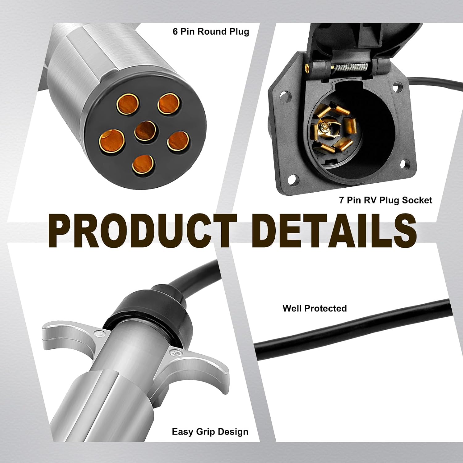 Agrieyes Premium 7 Pin to 6 Pin Trailer Light Adapter, 7 Way to 6 Wire RV Blade Trailer Plug, Trailer Connector for Pickup Truck RV