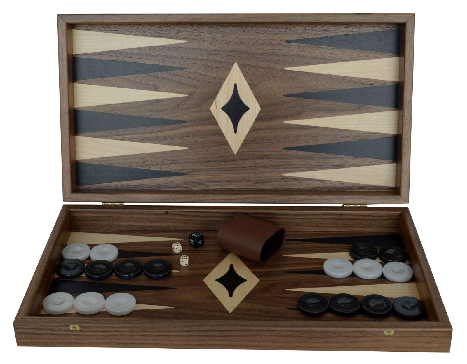 Manopoulos Traditional Walnut Wood Backgammon Set - Handmade in Greece
