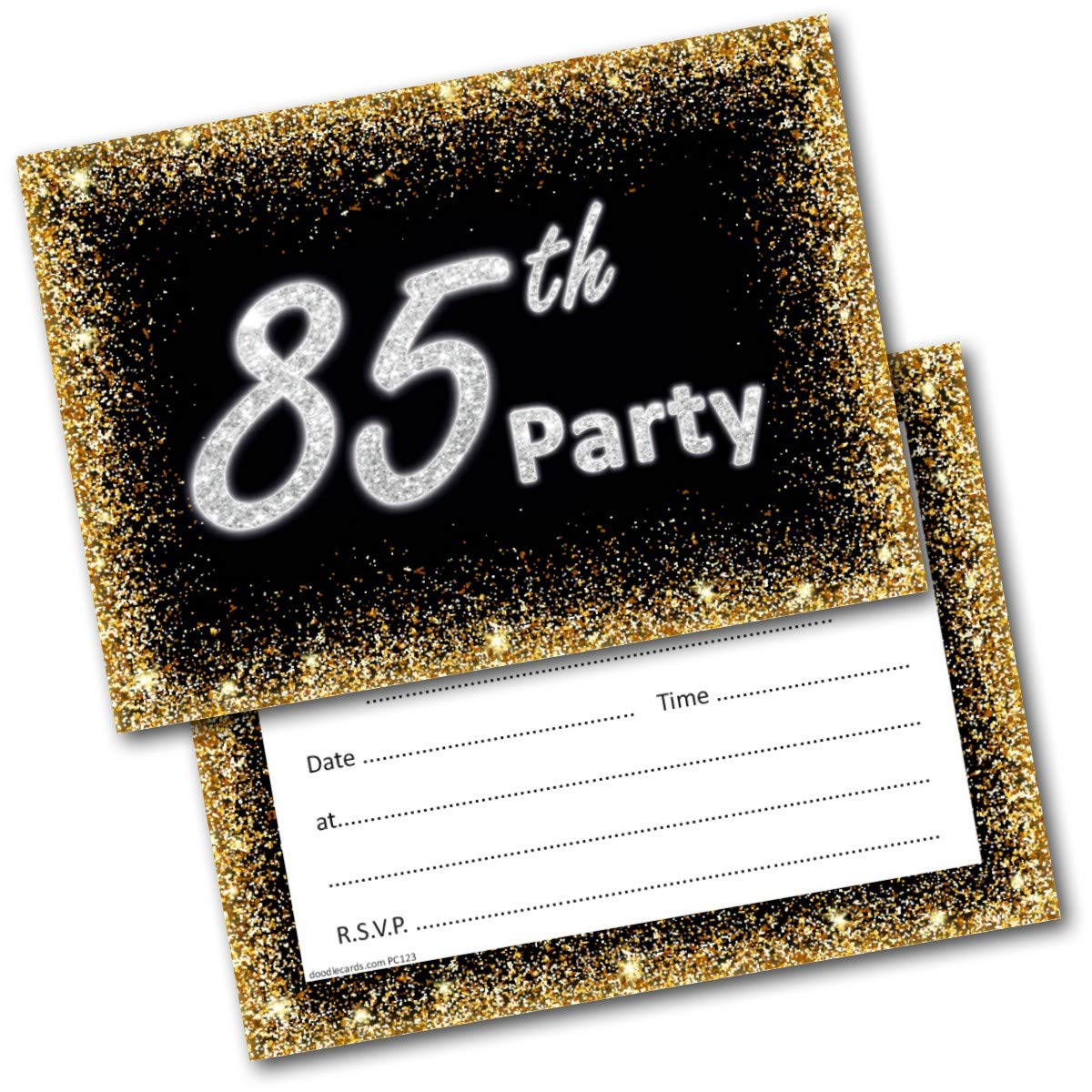 doodlecards 85th Birthday Party Invitations Age 85 Male Mens Female Womens Pack of 20 Invites and Envelopes. Printed in UK, Premium Quality & 100% Recyclable.