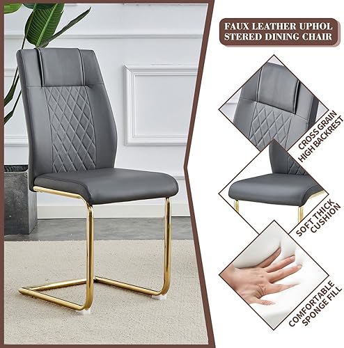 Miniatura 3 de Baysitone Juego de 4 sillas de comedor modernas, sillas de comedor con asiento acolchado de piel sintética y respaldo alto de grano cruzado, sillas