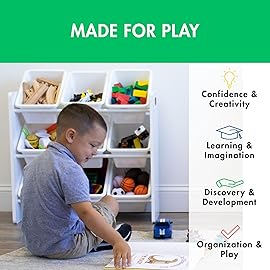 Humble Crew 9-Bin Toy Organizer - Cambridge White Plastic Bins, 3-Tier Storage Solution for Kids\' Playrooms and Nurseries