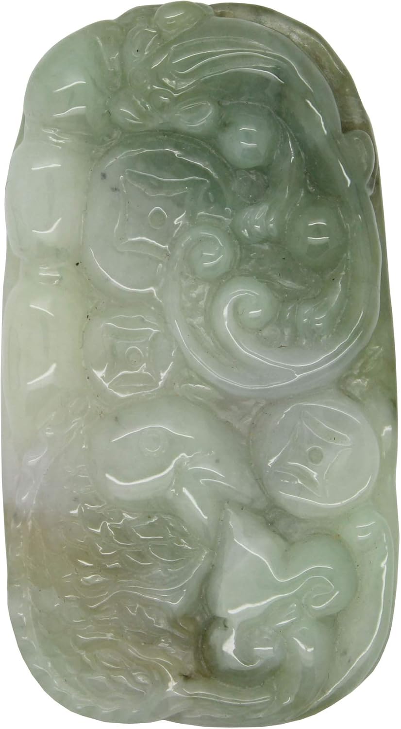 Zodiac Jade Pendant with Flying Dragon Spiral On Money Wave and Longevity Peach ak331N