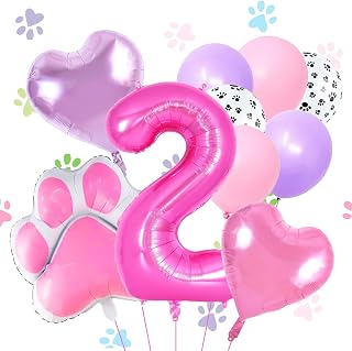 Pink Dog Birthday Balloons, Paw Print Balloons, Two Sweet Birthday Party Supplies, Cartoon Dog Sky Balloons for Dog Themed Birthday Party Decorations (2)