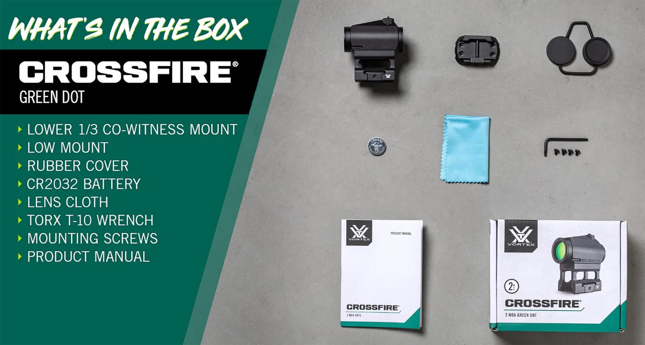 Vortex Optics Crossfire Red Dot Sight Gen II - 2 MOA Green Dot, Black