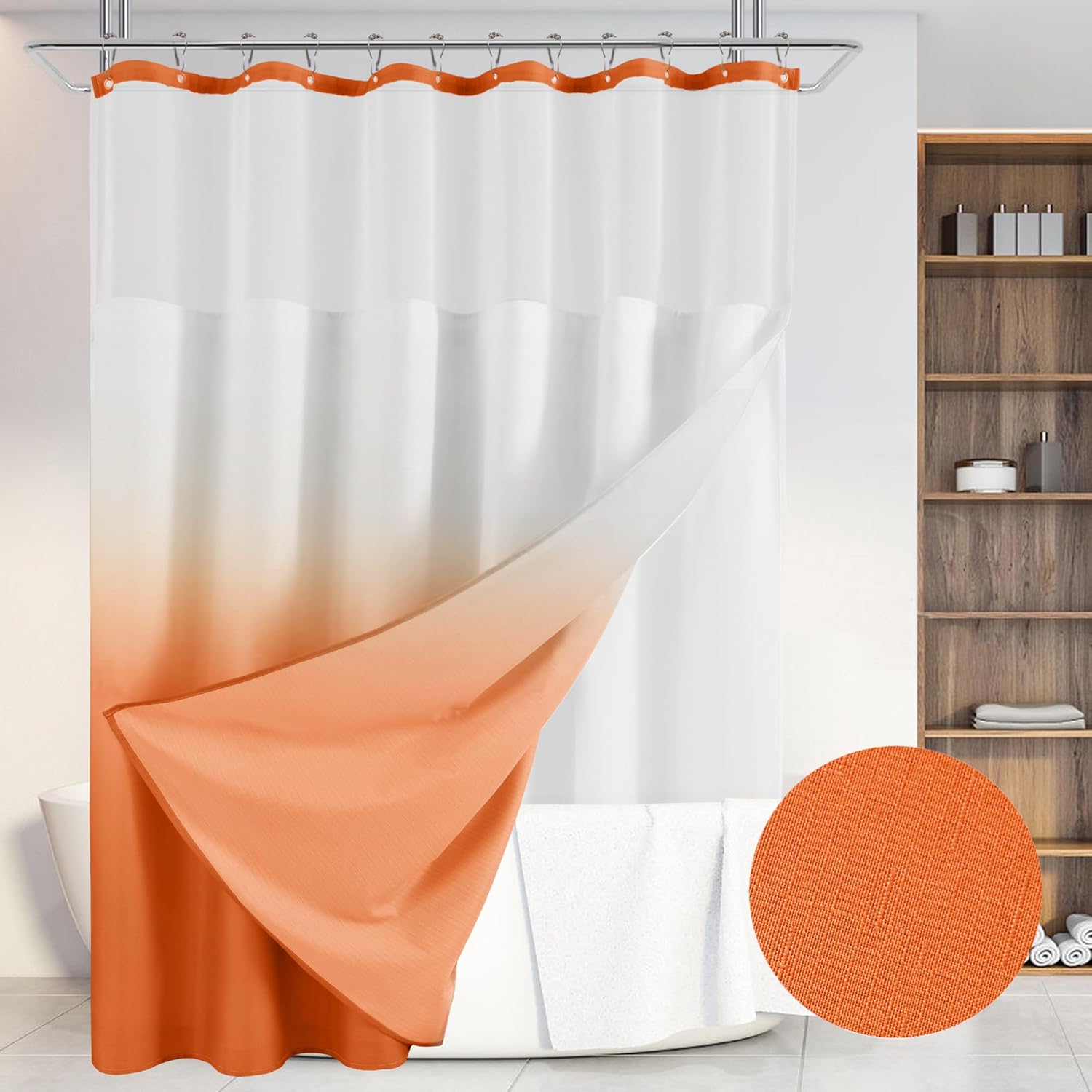 Naturoom Burnt Orange Shower Curtain Set with Snapin