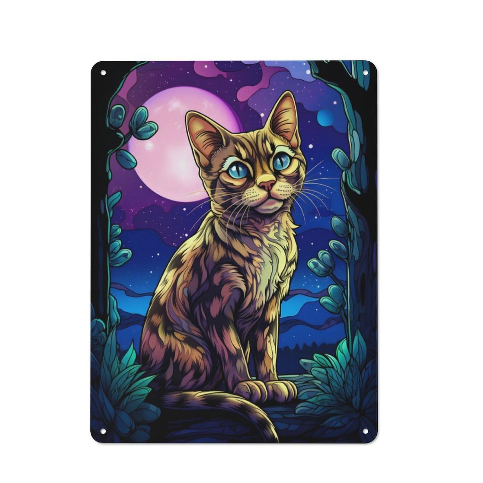 Junmoney Bengal Cat Night Retro Metal Wall Decor 40X30cm, Metal Sign For Pub, Home Bar, Shed Or Man Cave, For Relaxed Wall Styling