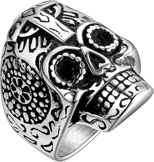 Skull Rings for Men Women - Stainless Steel Cool Biker Gothic Demon Grim Reaper Skeleton Ring Thick Vintage Retro Rings Chunky Hip Hop Punk Jewelry Halloween Christmas Gift for Men SR0013