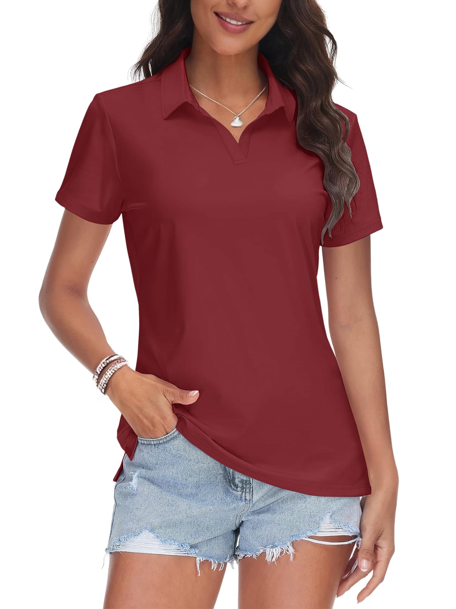 MK Shop Limited Polo Shirts for Women Business Casual Work Lapel Collared Tops V Neck Summer Golf Polos Tunic Blouse