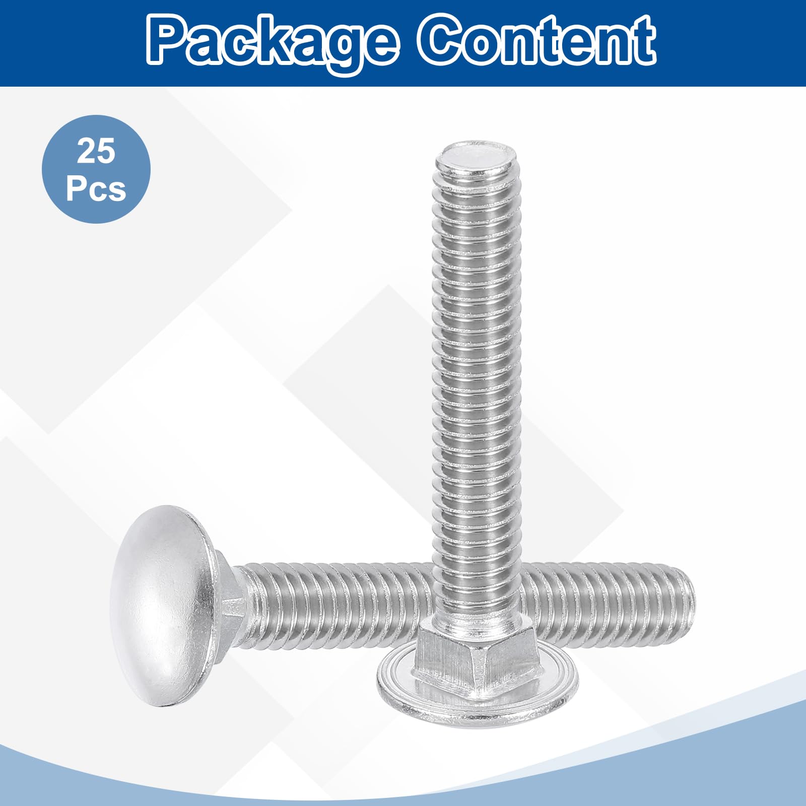 QUARKZMAN 25Pcs Bulloni A Testa Tonda Con Collare Quadrato, 5/16"-18x2-3/4" Acciaio Inox 18-8 (304) Bulloni Viti Per Accessori Di Fissaggio - Argento