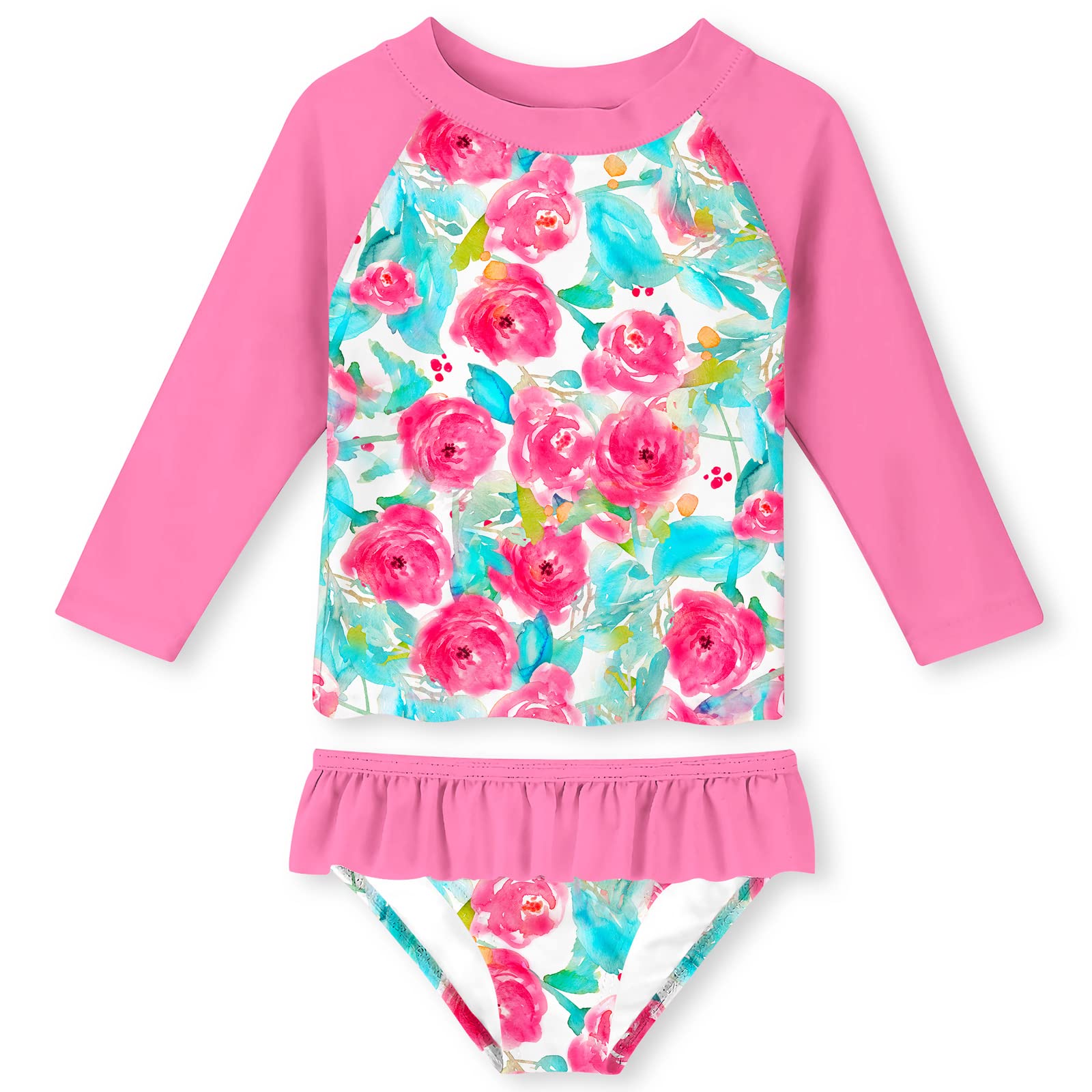 UNIFACO Toddler Girls’ Swimsuit Rashguard Set — Summer Beach Breathable Tankini with UPF 50+ Sun Protection (Size 3-4)