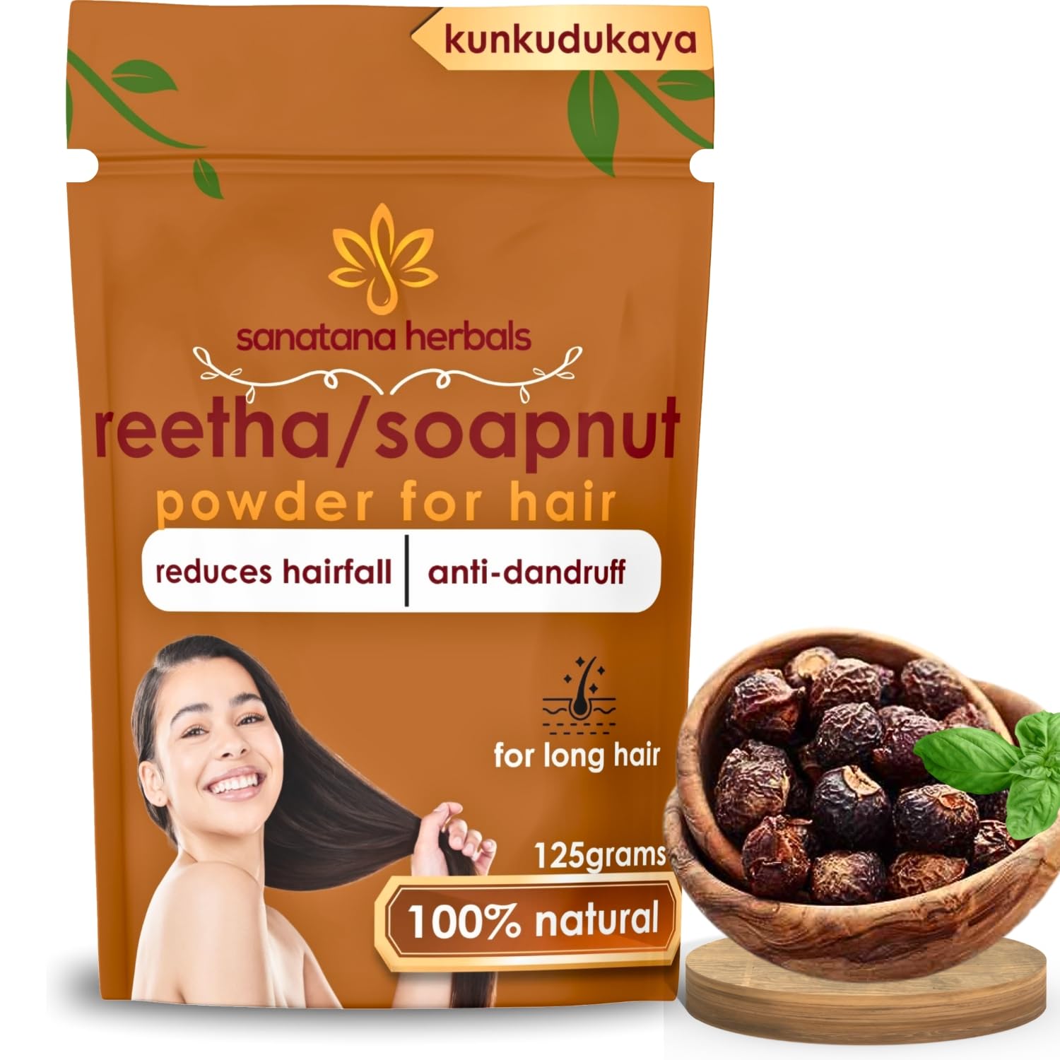 Sanatana Herbals 100% Pure Reetha (Soapnut) Powder for Hair | Natural Dandruff Control, Hair Growth & Shine | Ayurvedic Herbal Cleanser & Conditioner | Strengthens Roots & Nourishes Scalp (125g)-image-1