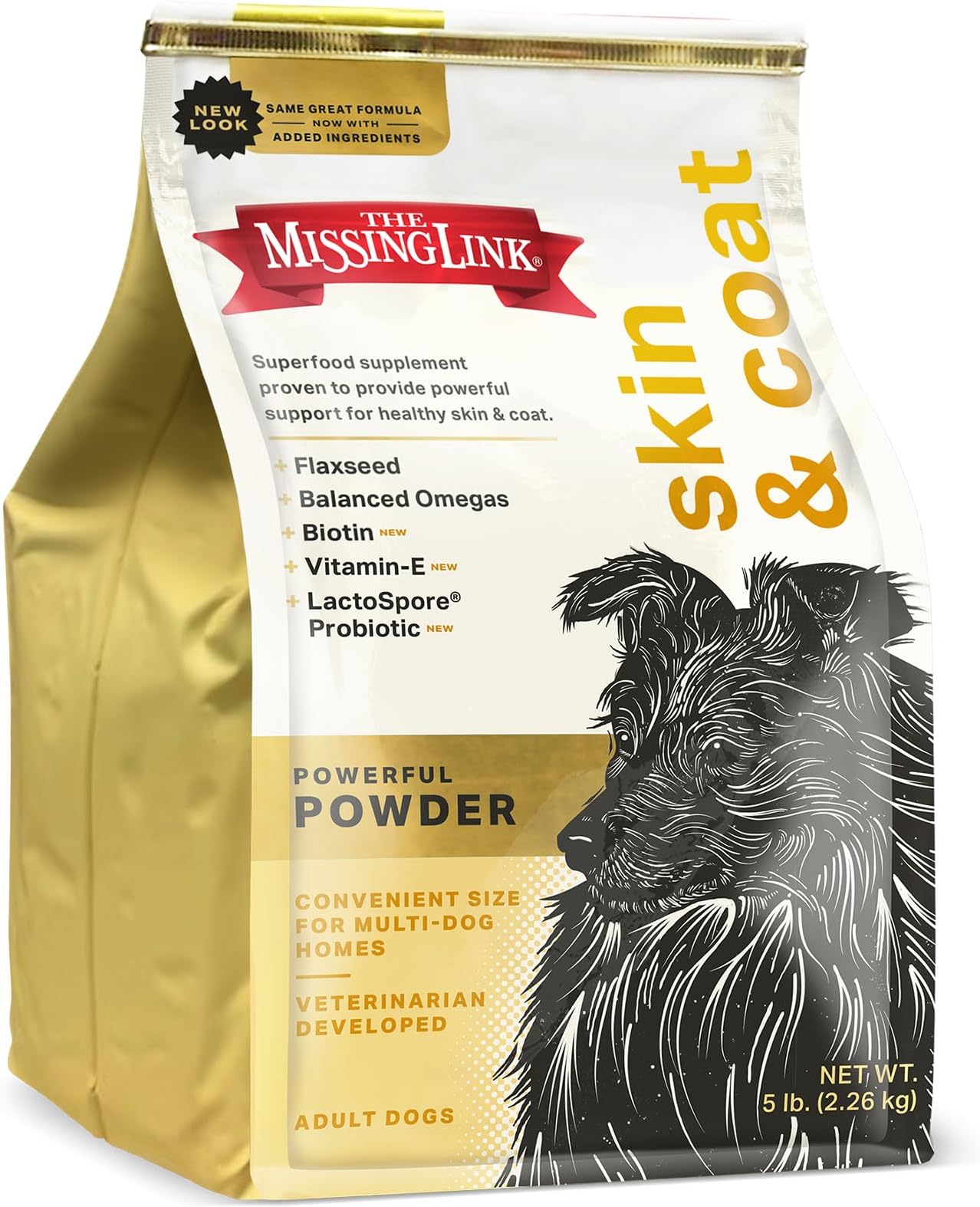 Skin & Coat + Probiotics Supplement 5lb Bag - Powerful Superfood Powder for Dogs Supports Healthy Skin & Glossy Coat, Promotes Hair Growth