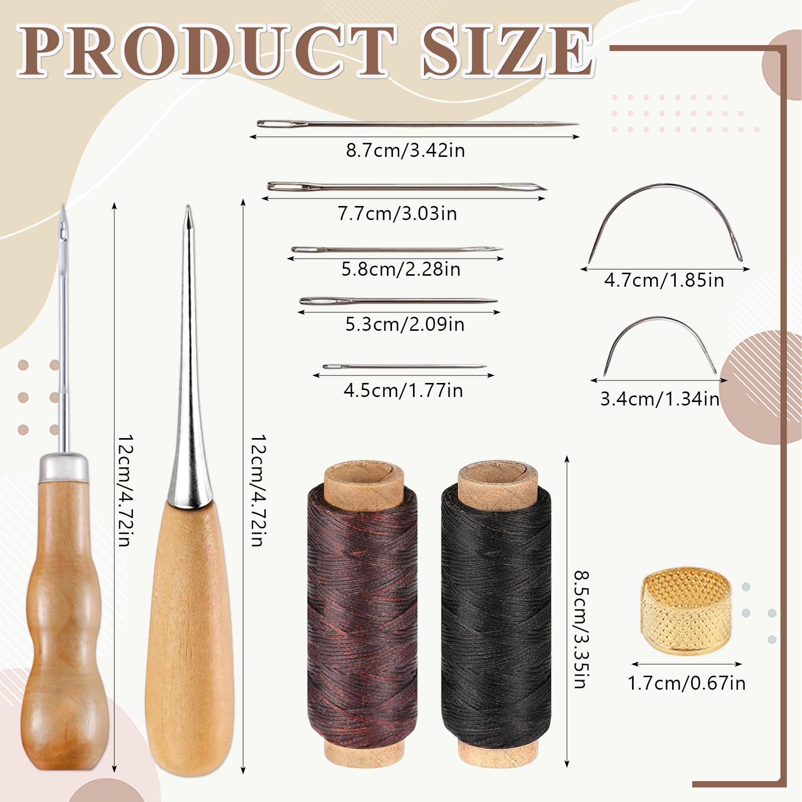 Kit da Cucito per Pelle: Set Completo con Filo Cerato, 7 Aghi, 2 Awl, e 1 Ditale - Perfetto per Riparazioni e Progetti in Pelle